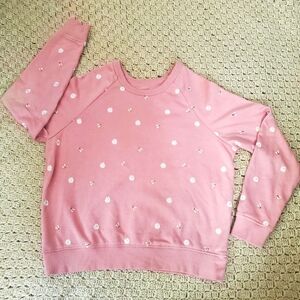 dip Crewneck Pullover Sweatshirt Pink Embroidered Bees & Flowers Extre Small